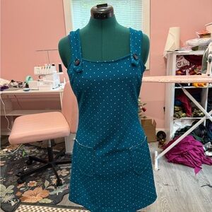 OOAK handmade Teal Polka dot retro pinafore